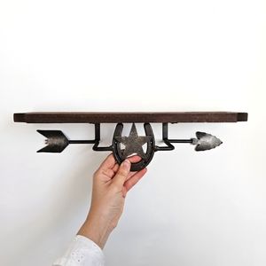 Western Wood & Metal Horseshoe Star Arrow Wall Shelf | Rustic Ranch Decor 18”